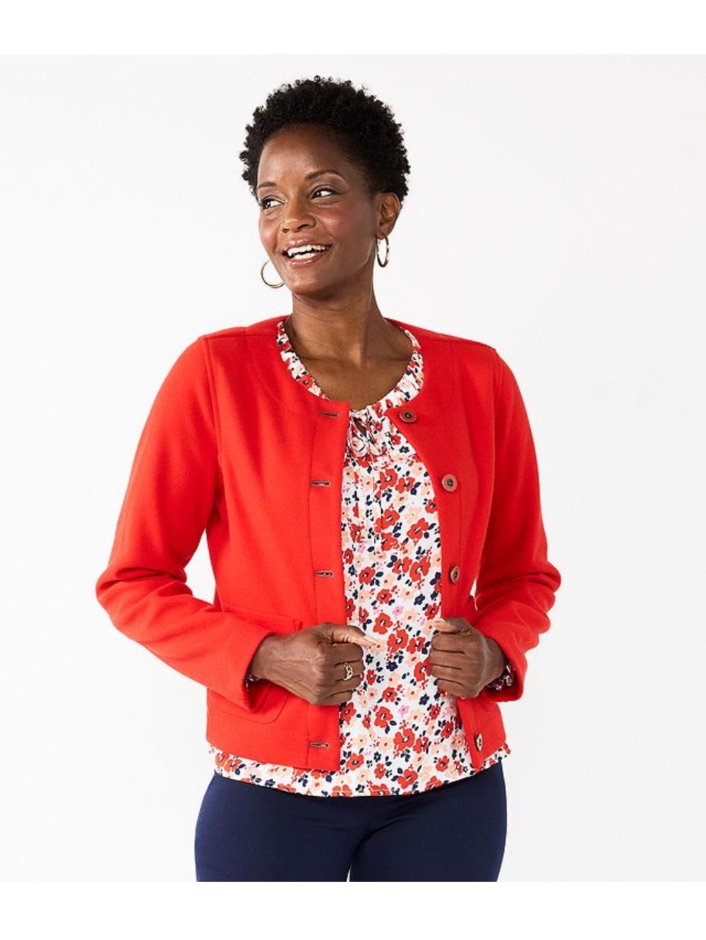 Croft & Barrow (L) Vibrant Red Button Jacket (faux wool)